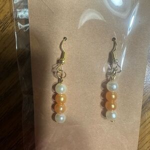Pearl-Accent Gold and Cream Bead Drop Earrings